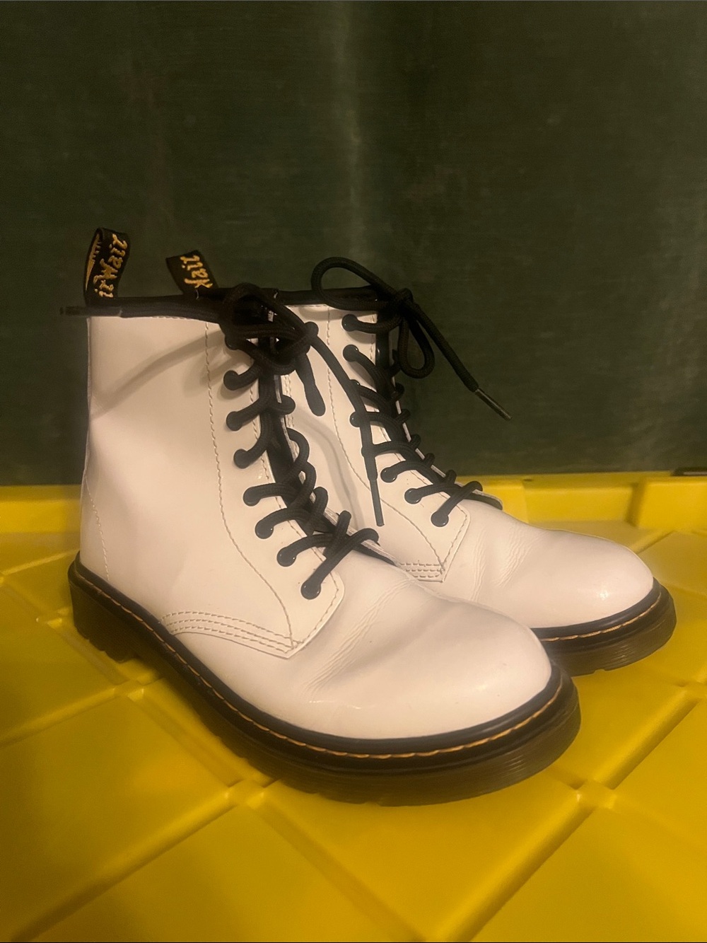 Dr. Martens White Lace-Up Combat Boots with Black Laces